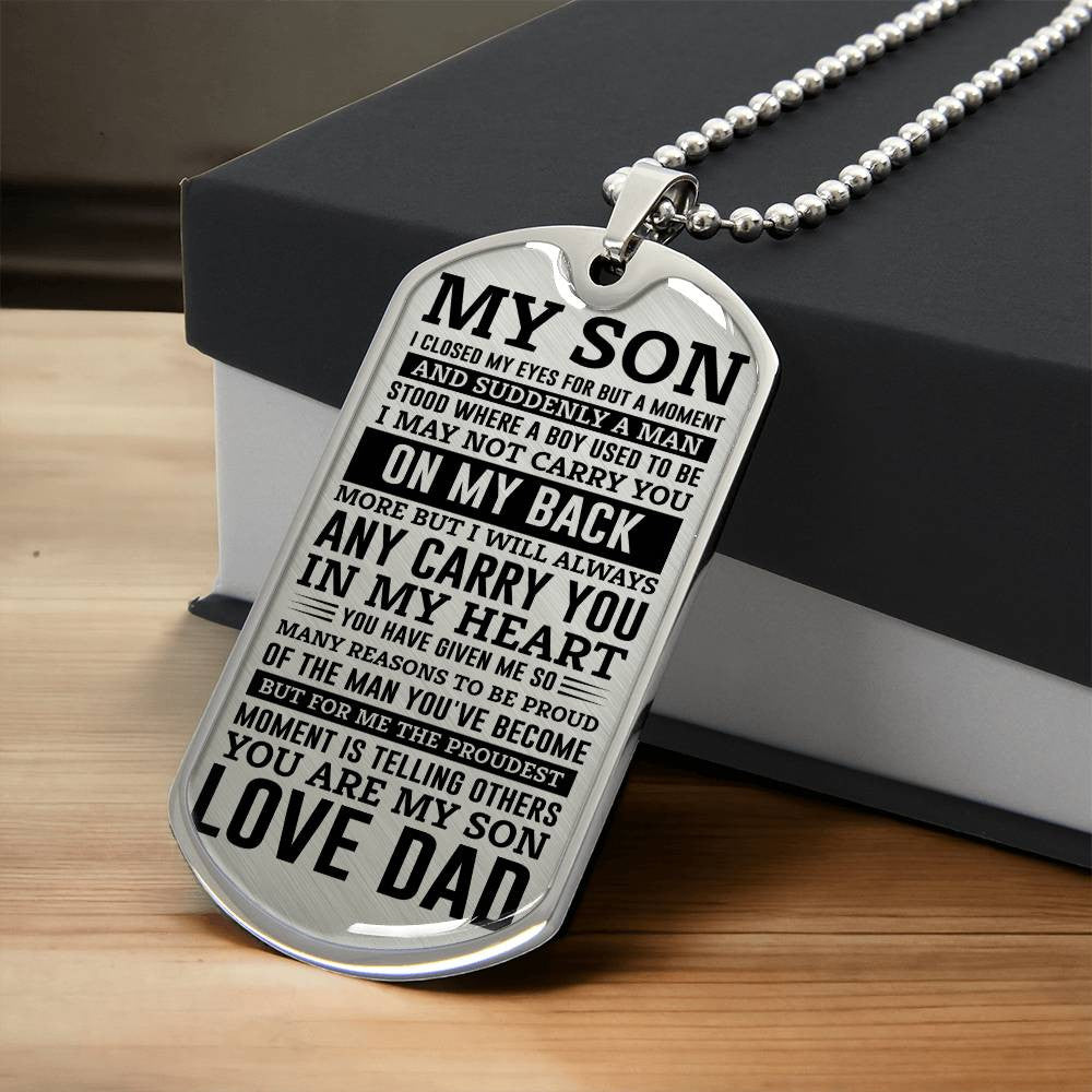 Custom Engraved To Son Love Dad Dog Tag Keychain and Necklace
