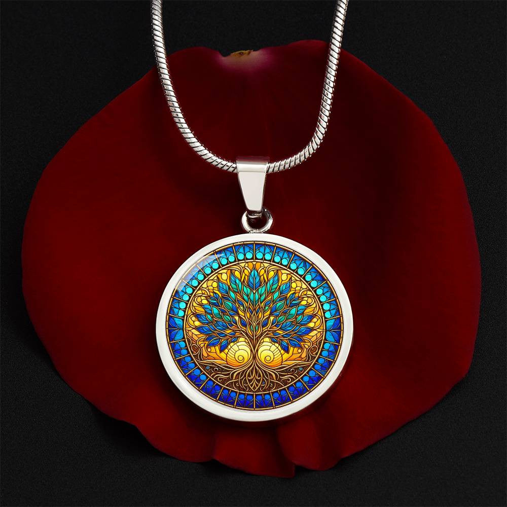 Stained Glass Tree of Life Necklace Gold