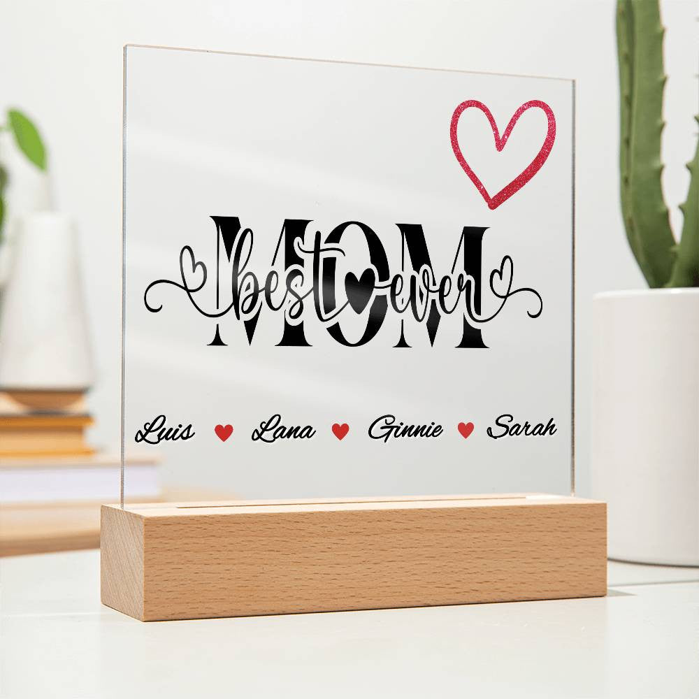 Personalized Best Mom Ever LED Plaque With Kids Names