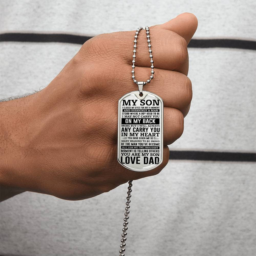 Custom Engraved To Son Love Dad Dog Tag Keychain and Necklace