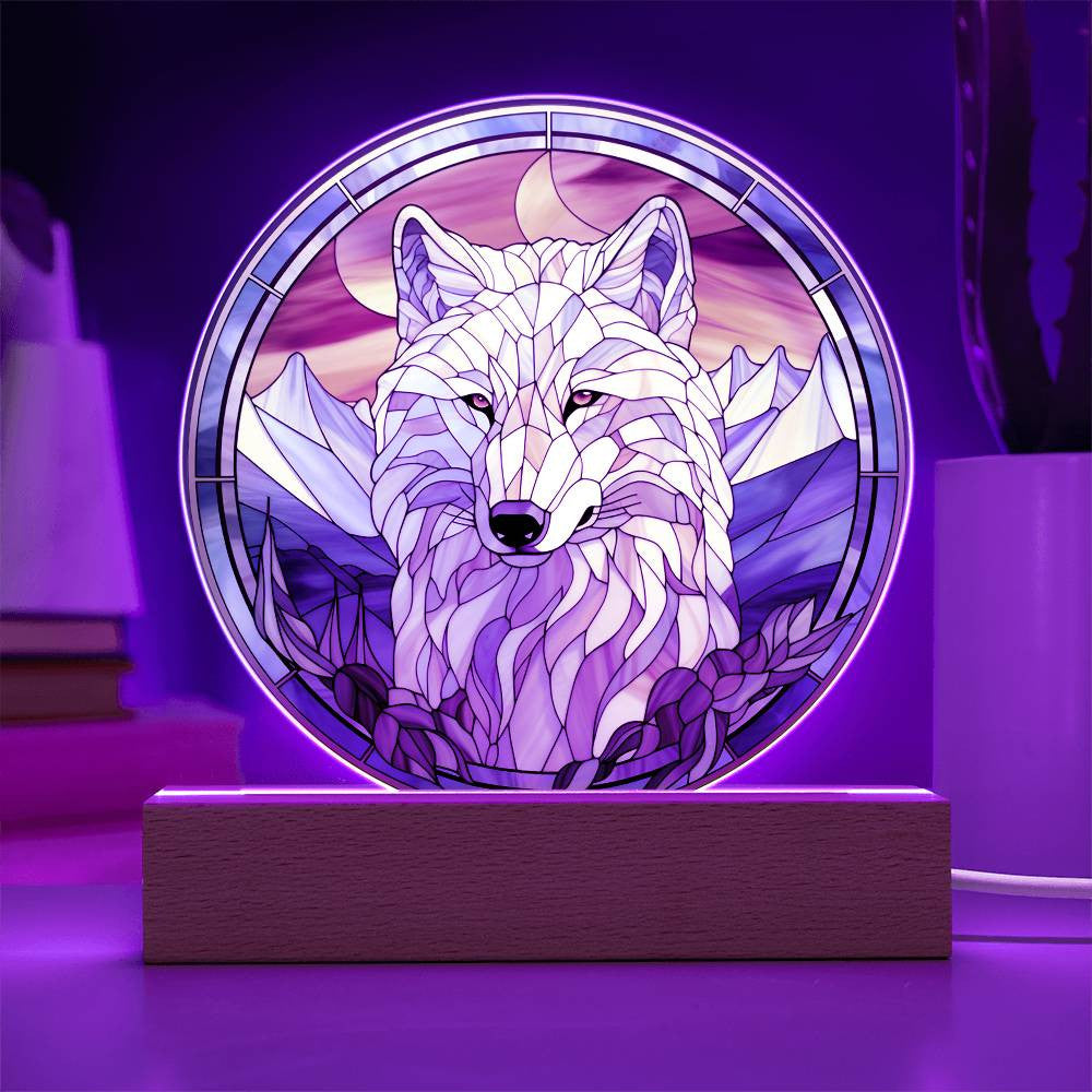 Stained Glass Style White Wolf Christmas Ornament