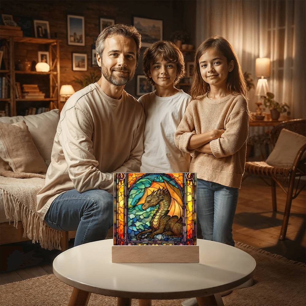 Stained Glass Mythical Dragon Plaque and LED Light