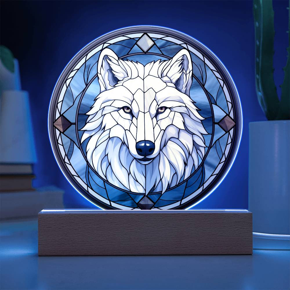 Stained Glass Style White Wolf Christmas Ornament