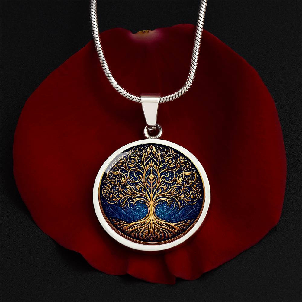 Stained Glass Tree of Life Necklace - Blue and Gold