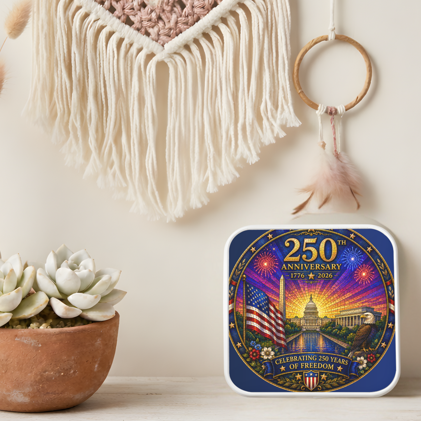 250th Anniversary Necklace or Keychain Stained Glass Style Washington DC Patriotic Commemorative Limited Edition