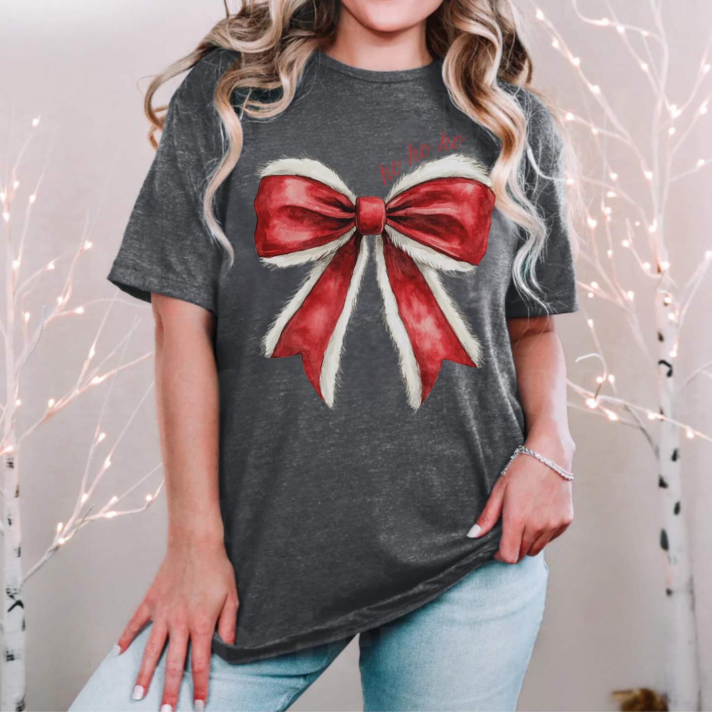 Christmas Ho Ho Ho Bow T-shirt and Sweatshirt
