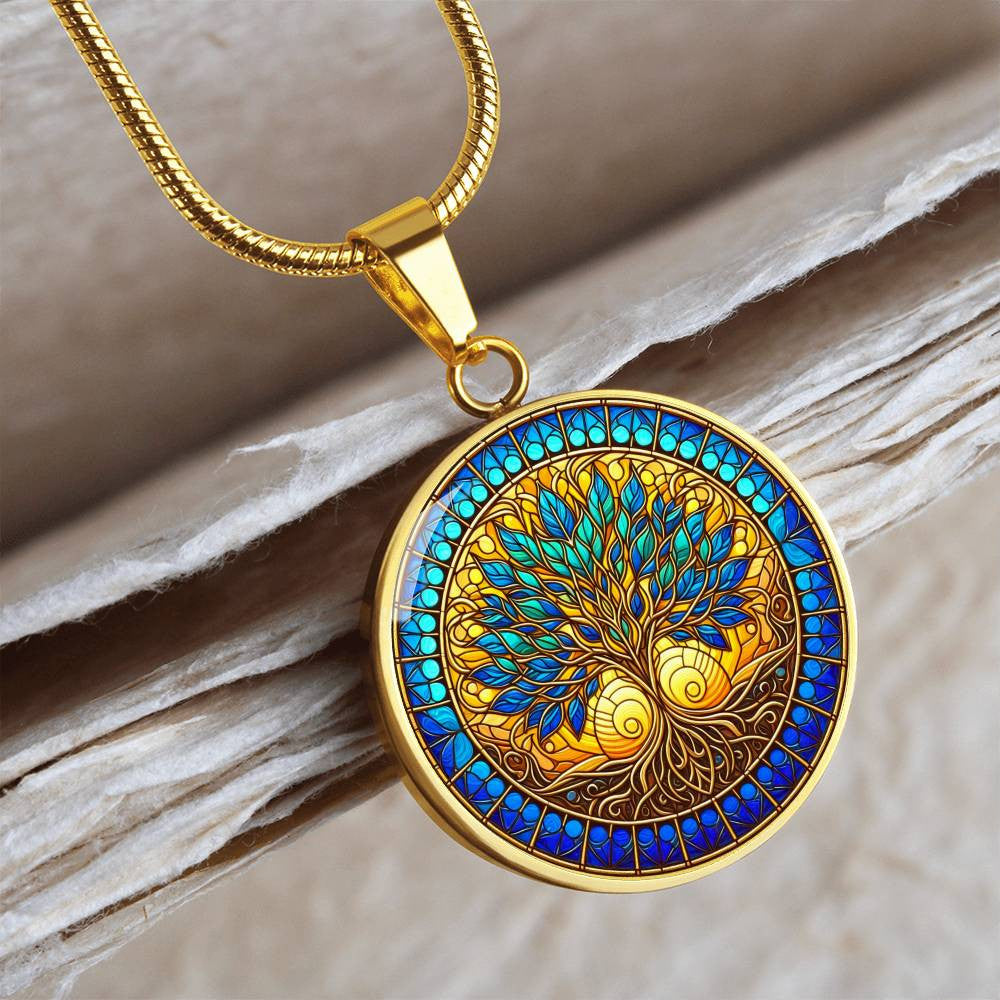 Stained Glass Tree of Life Necklace Gold