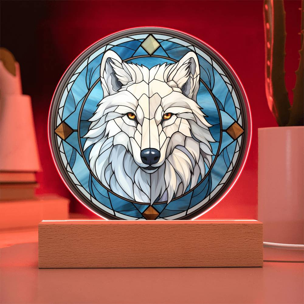 Stained Glass Style White Wolf Christmas Ornament