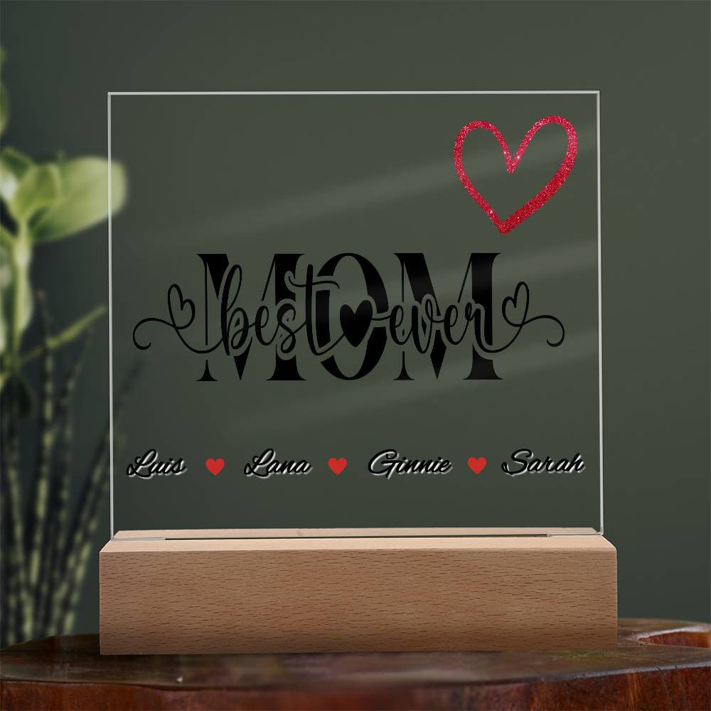 Personalized Best Mom Ever LED Plaque With Kids Names