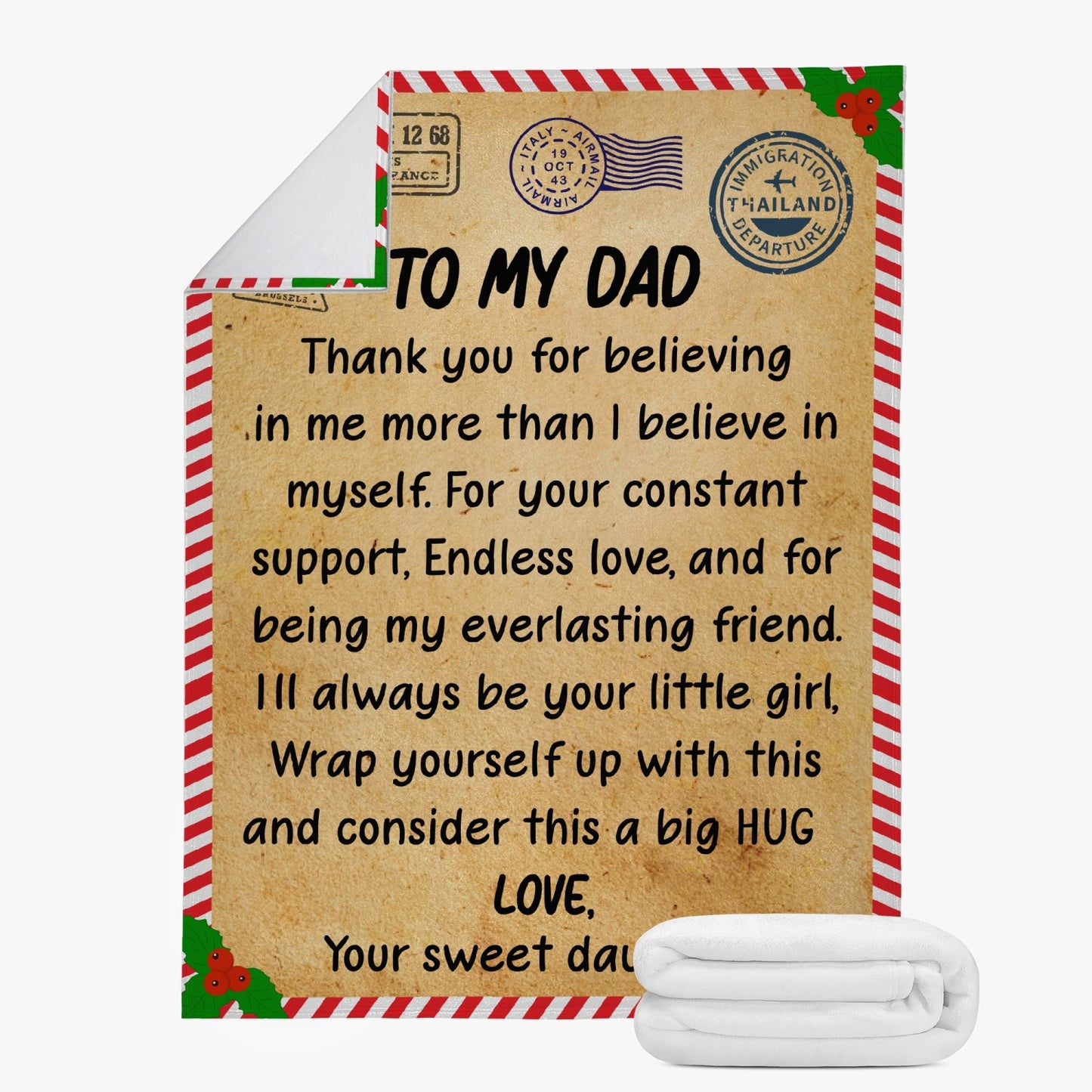 Dad Thank You Stitched Fleece Blanket