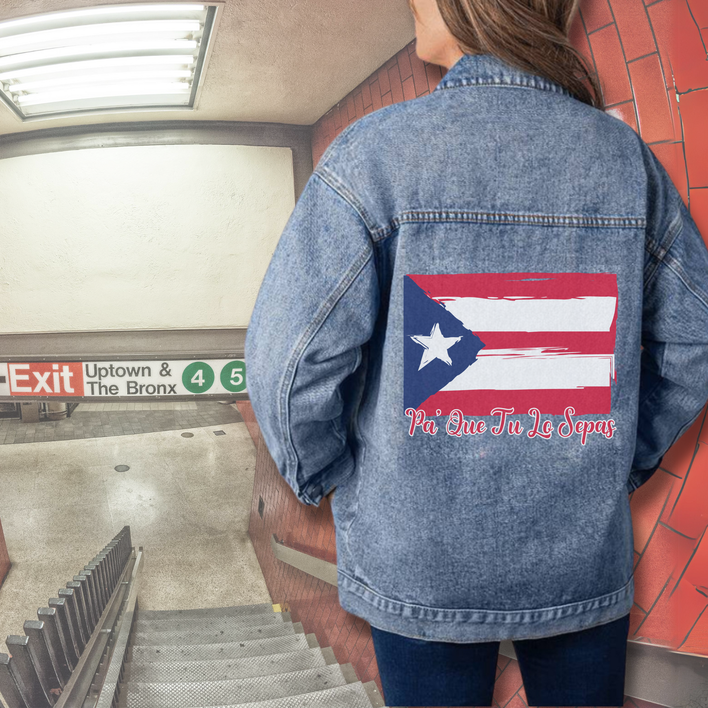 Pa Que Tu Lo Sepas Puerto Rico Flag Denim Jacket
