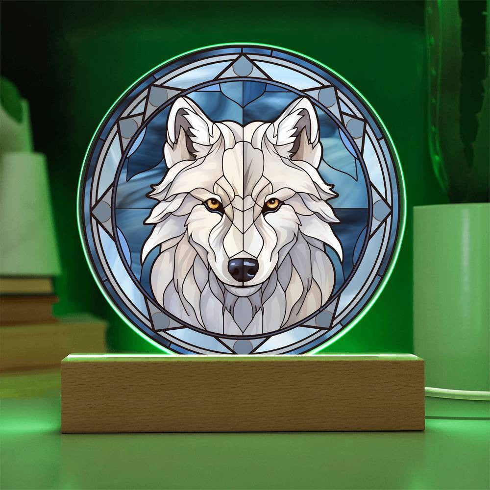 Stained Glass Style White Wolf Christmas Ornament