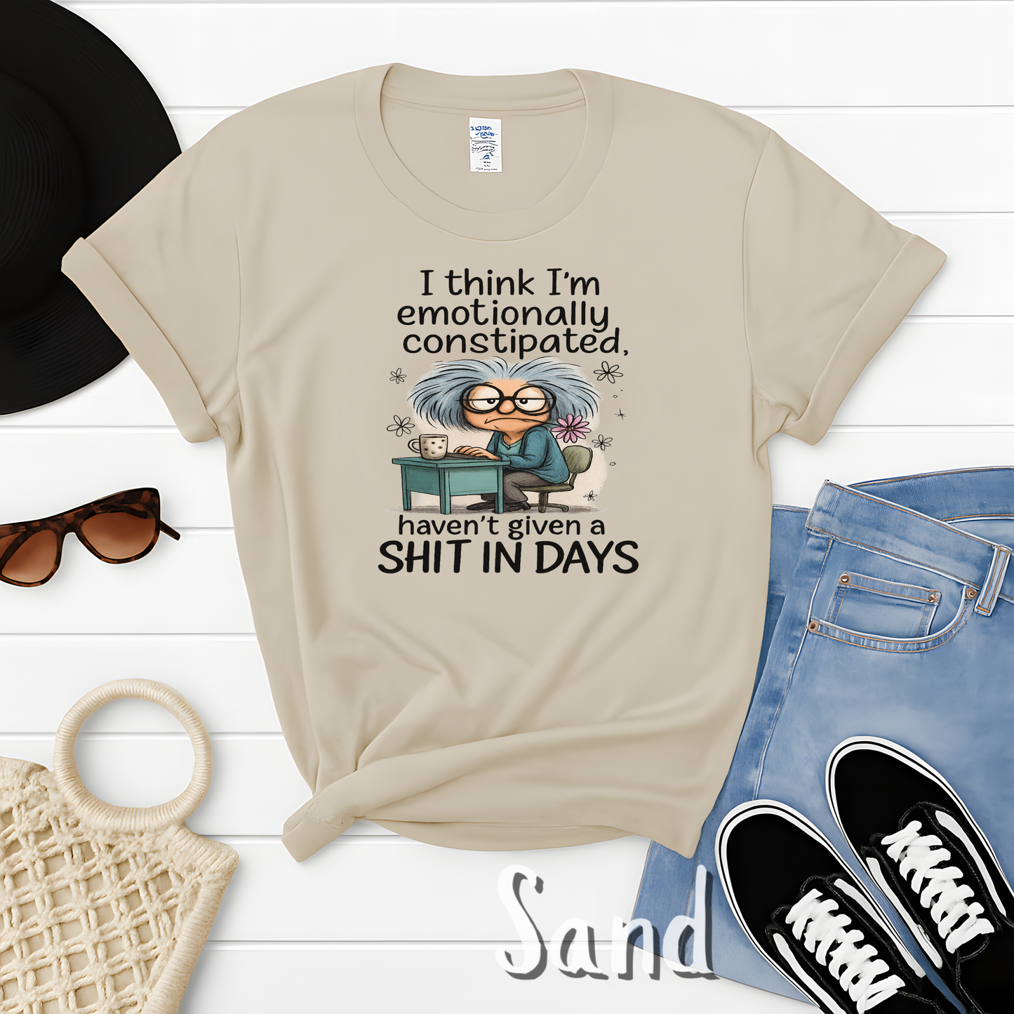 Funny Sarcastic T-Shirt Tote Emotionally Constipated Haven’t Given a Sh*t in Days Graphic Tee Introvert Adult Humor Gift for Friend/Coworker