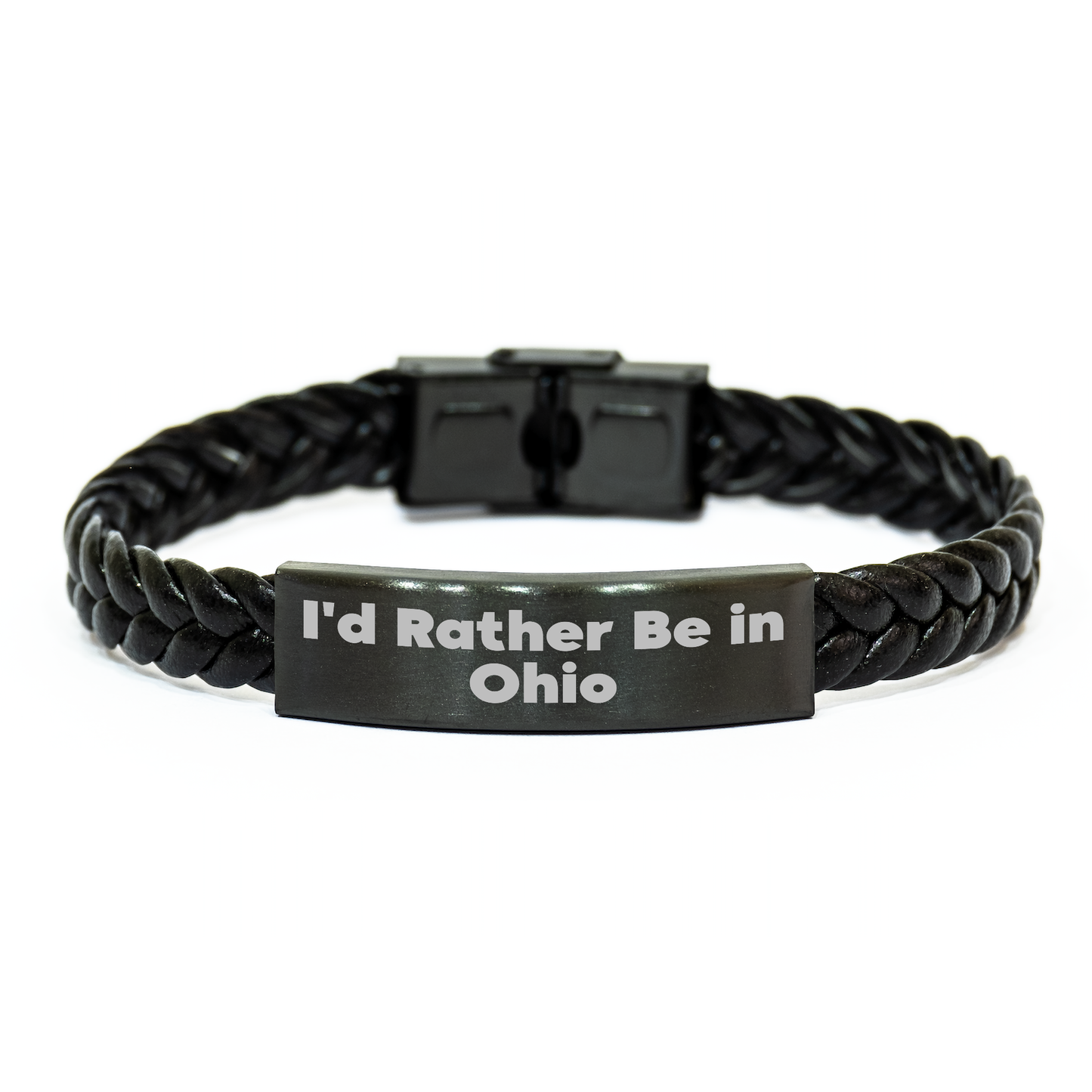Funny Ohio Quote Interlaced Leather Bracelet Gifts for Men from Friends, 'I'd Rather Be In Ohio' Unique Graduation Present - Image 1