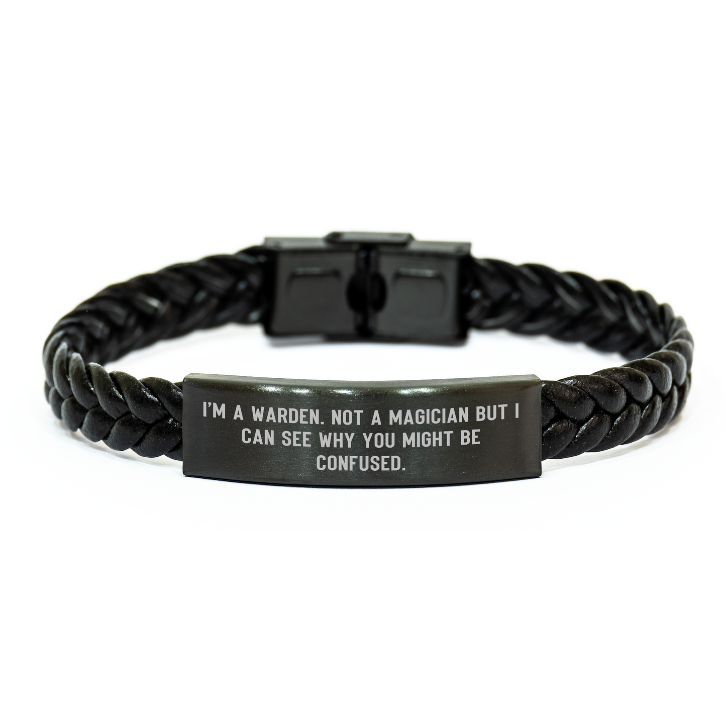 Warden Humor Gifts for Him from Friends Graduation Unique Leather Interlaced Warden Quote - Image 1