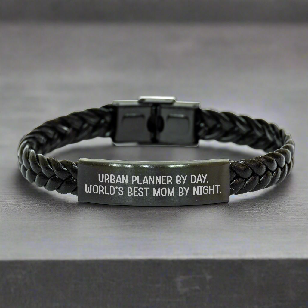 Urban Planner By Day, Funny Interlaced Leather Bracelet for Men by Day, World's Best Dad Gifts from Family for Father's Day - Image 1