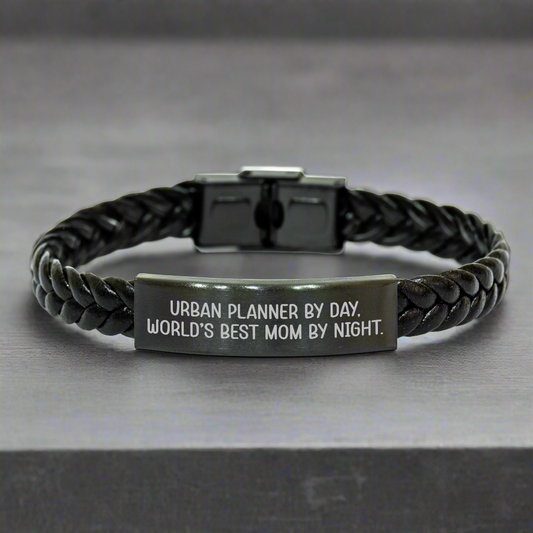 Urban Planner By Day, Funny Interlaced Leather Bracelet for Men by Day, World's Best Dad Gifts from Family for Father's Day - Image 1