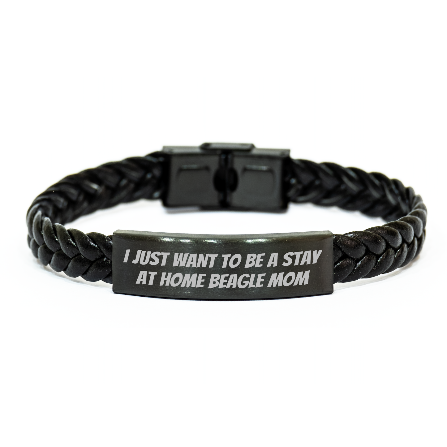 Beagle Dog Lover's Gift, I Just Want To Be A Stay At Home Beagle Mom Quote, Interlaced Leather Bracelet for Men, Unique Father's Day Unique Gifts from Mom - Image 1