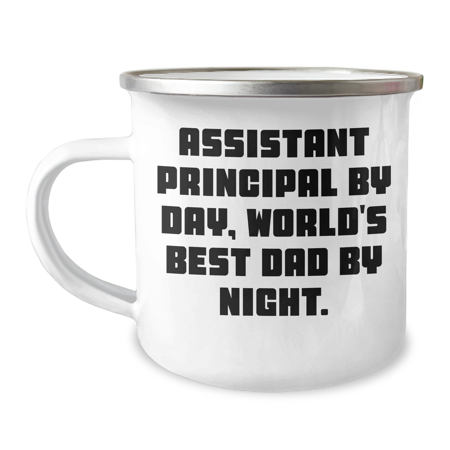 Assistant Principal Gifts, Funny Camping Mugs for Graduation, Gifts from Friends to Assistant Principal By Day, World's Best Dad By Night, 12 oz Stainless Steel with Enamel Finish, Permanent Printing - Image 1