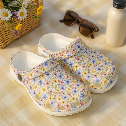 Floral Meadow Garden Shoes for Adults & Kids – Multicolor Wildflower EVA Slip-On Summer Beach Sandals Lightweight Nurse Comfort Footwear