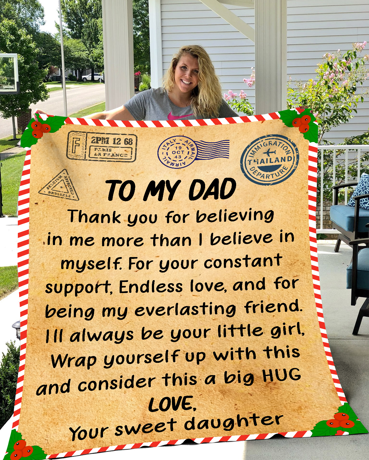 Dad Thank You Stitched Fleece Blanket