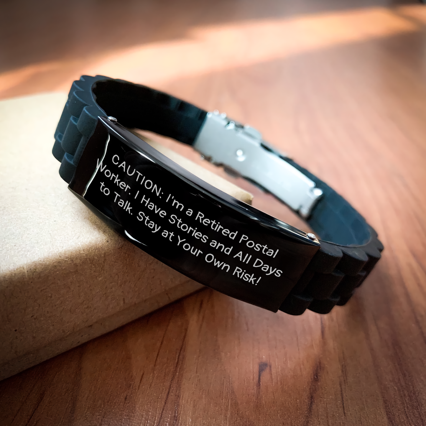 Funny Postal Worker Gifts - Retired Postal Worker Quote Glide lock Clasp Bracelet, Adjustable, Black, Silver, Stainless Steel, Silicone, Father's Day Unique Gifts from Family to Men - Image 2