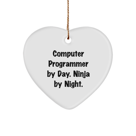 Computer Programmer By Day. Ninja By Night. Heart Ornament Gifts from Friends for Christmas - Image 1
