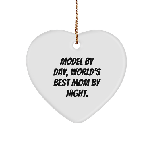 Model Gifts from Mom By Day, Heart Ornament By Night - Funny Quote Christmas Decoration for Model, Women, Family, Friends, Coworkers - Image 1