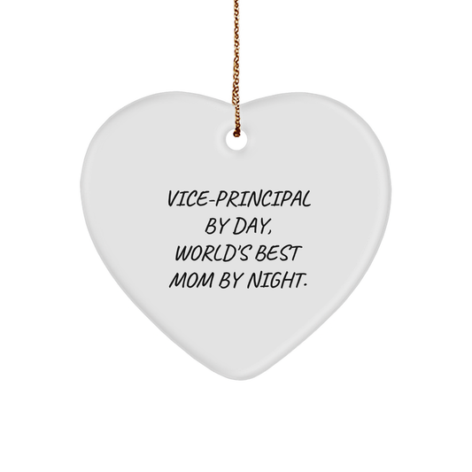 Vice-Principal Gifts, Heart Ornament, Funny Quote, 'Vice-principal By Day, World's Best Mom By Night.', Gifts from Family, Gifts for Vice-Principal, Christmas Unique Gifts - Image 1