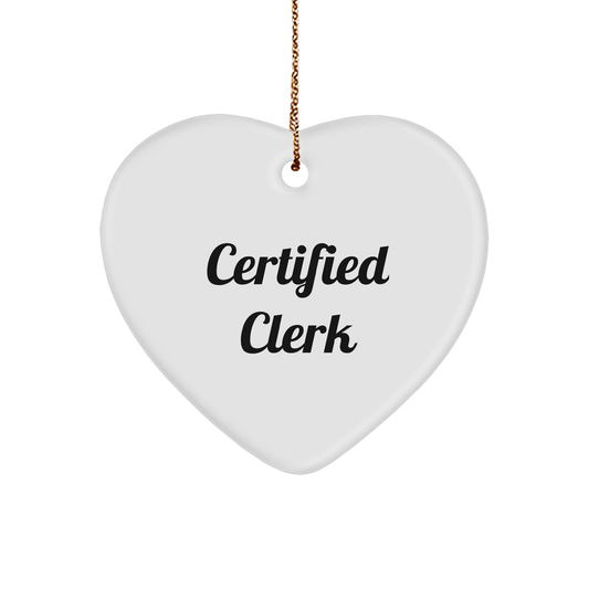 Funny Certified Clerk Heart Ornament Gifts for Men, Women, Coworkers, Family - 'You're a-maze-ing' Quote on White Heart Shaped Decoration, Perfect for Christmas - Image 1