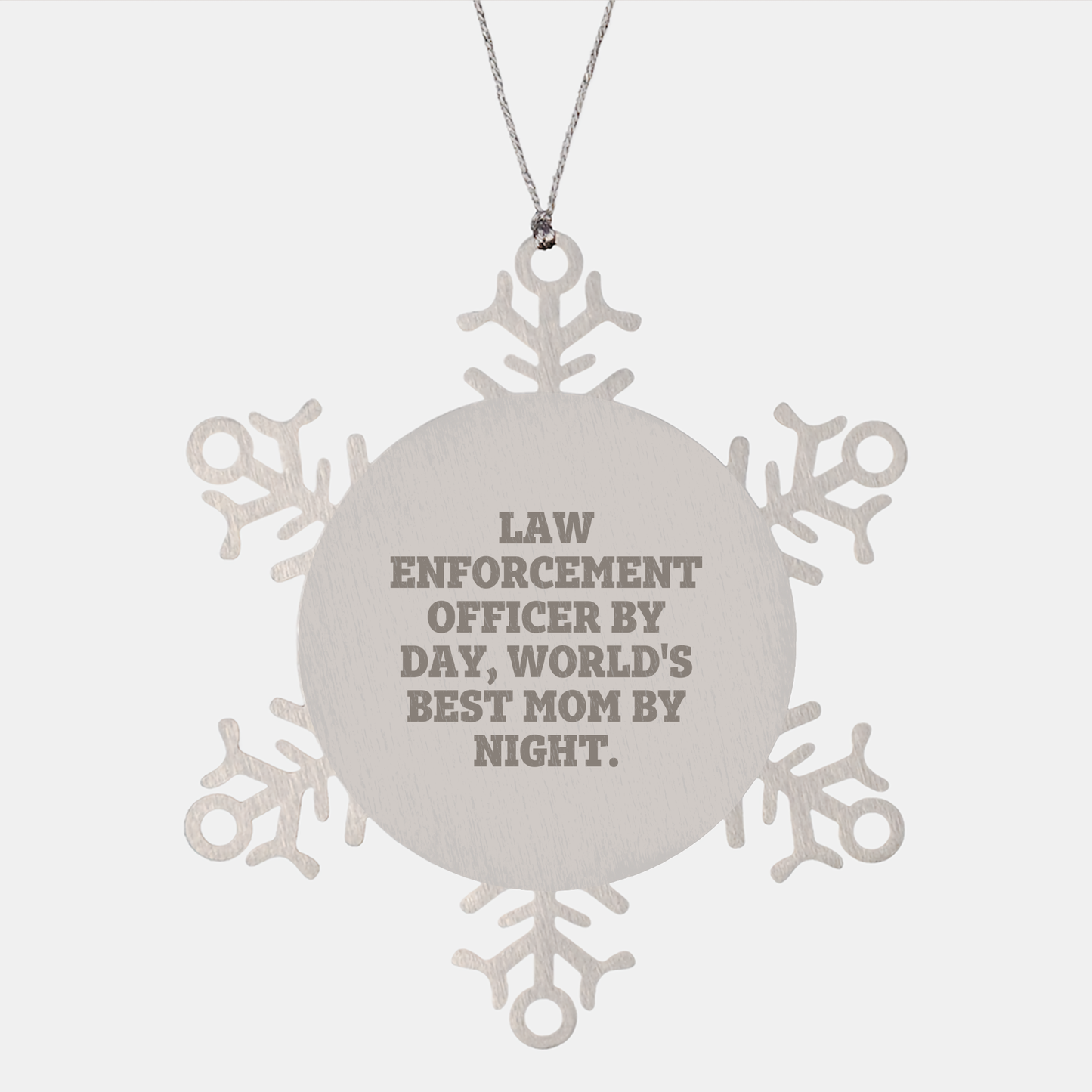 Law Enforcement Officer Gifts from Mom, Snowflake Ornament for Men, 'Law Enforcement Officer By Day, World's Best Mom By Night' Quote, Unique Christmas Unique Gift - Image 1
