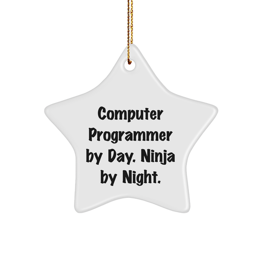 Computer Programmer Gifts, Funny Star Ornament for Christmas - 'Computer Programmer By Day. Ninja By Night.' - Gifts from Friends to Computer Programmer - Image 1