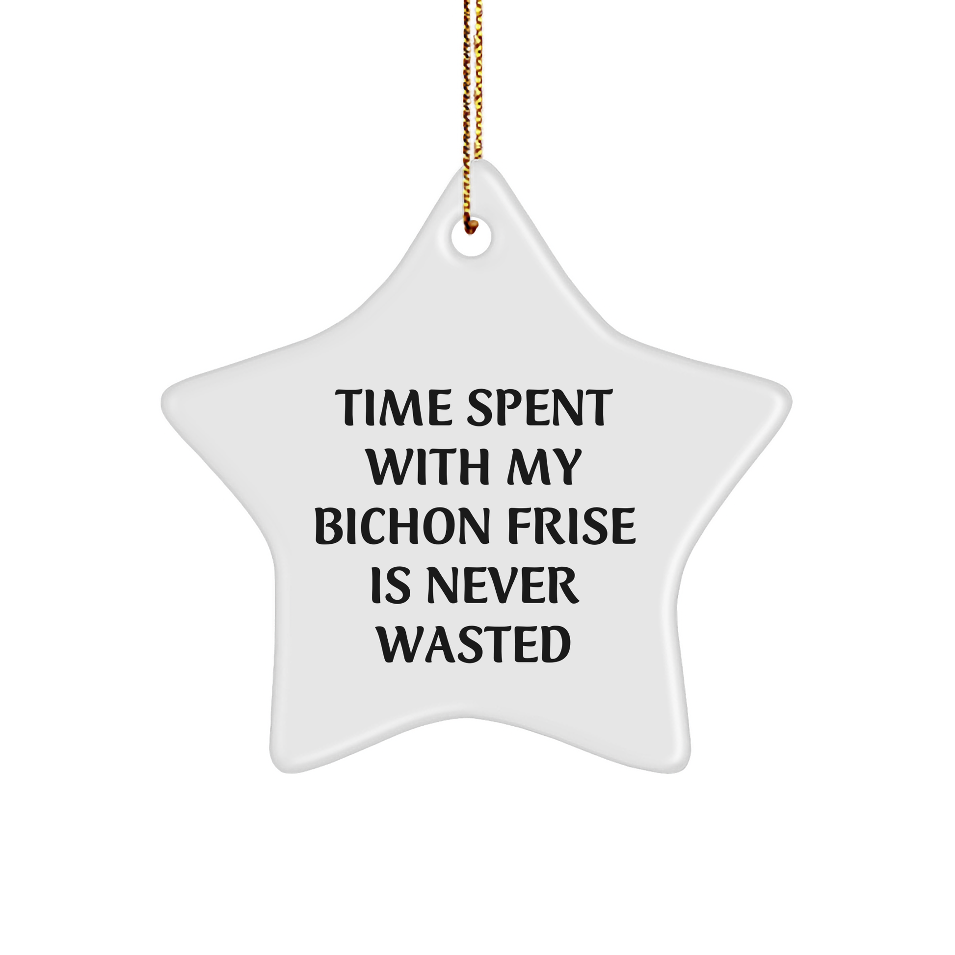 Funny Bichon Frise Dog Lover Gifts from Family, Star Ornament for Christmas Tree, 'Time Spent With My Bichon Frise Is Never Wasted', Unique Star Shaped Decor - Image 1