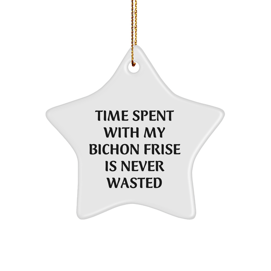 Funny Bichon Frise Dog Lover Gifts from Family, Star Ornament for Christmas Tree, 'Time Spent With My Bichon Frise Is Never Wasted', Unique Star Shaped Decor - Image 1