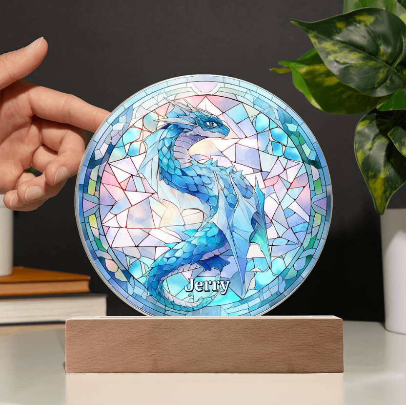 Blue Dragon Stained Glass Plaque and Nightlight