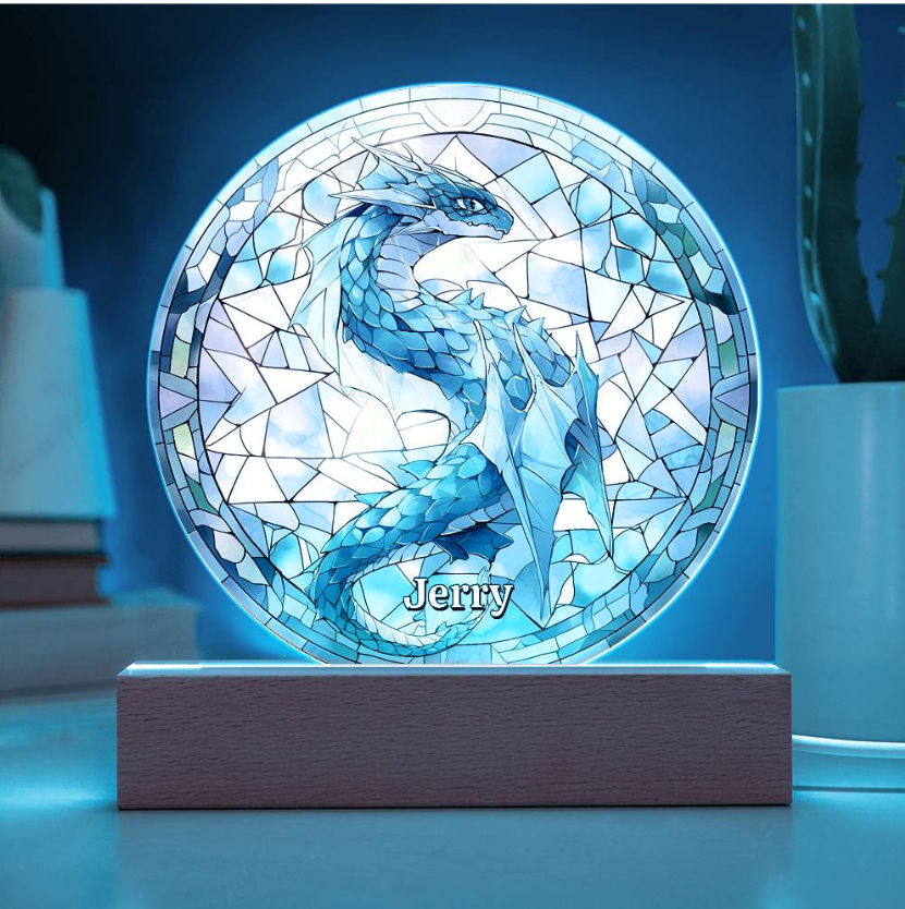 Blue Dragon Stained Glass Plaque and Nightlight
