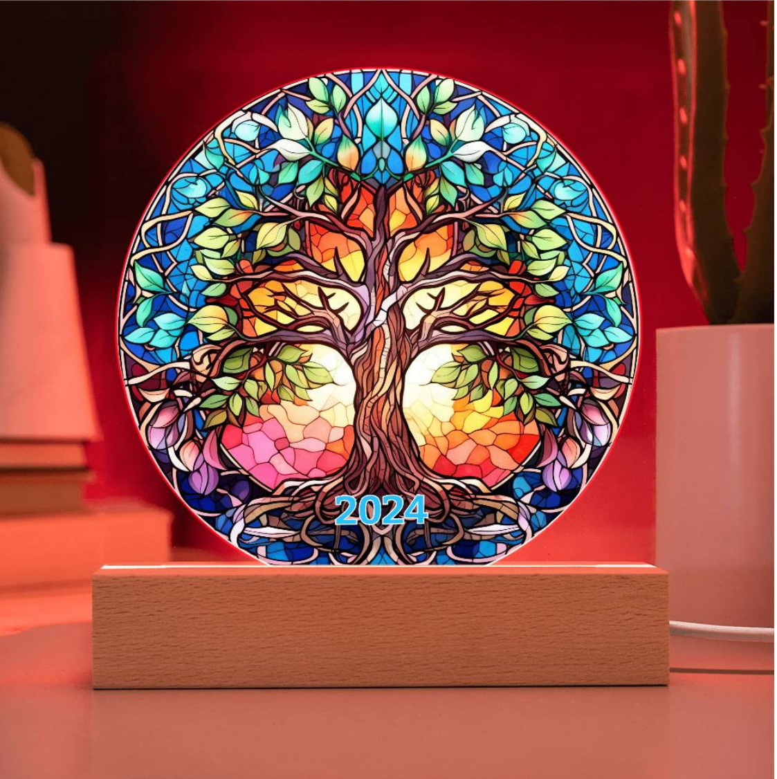 Stained Glass Style Tree of Life Plaque