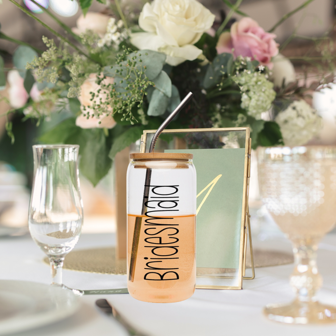 Bridesmaid Wedding Tumbler with Bamboo Lid