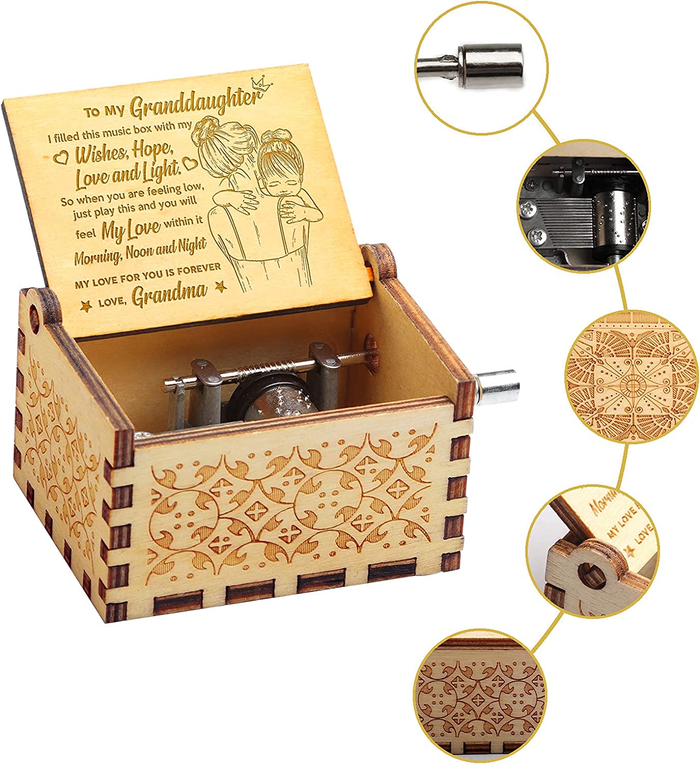 Wooden Music Box Gift - Plays "You Are My Sunshine" (Multiple Variations)