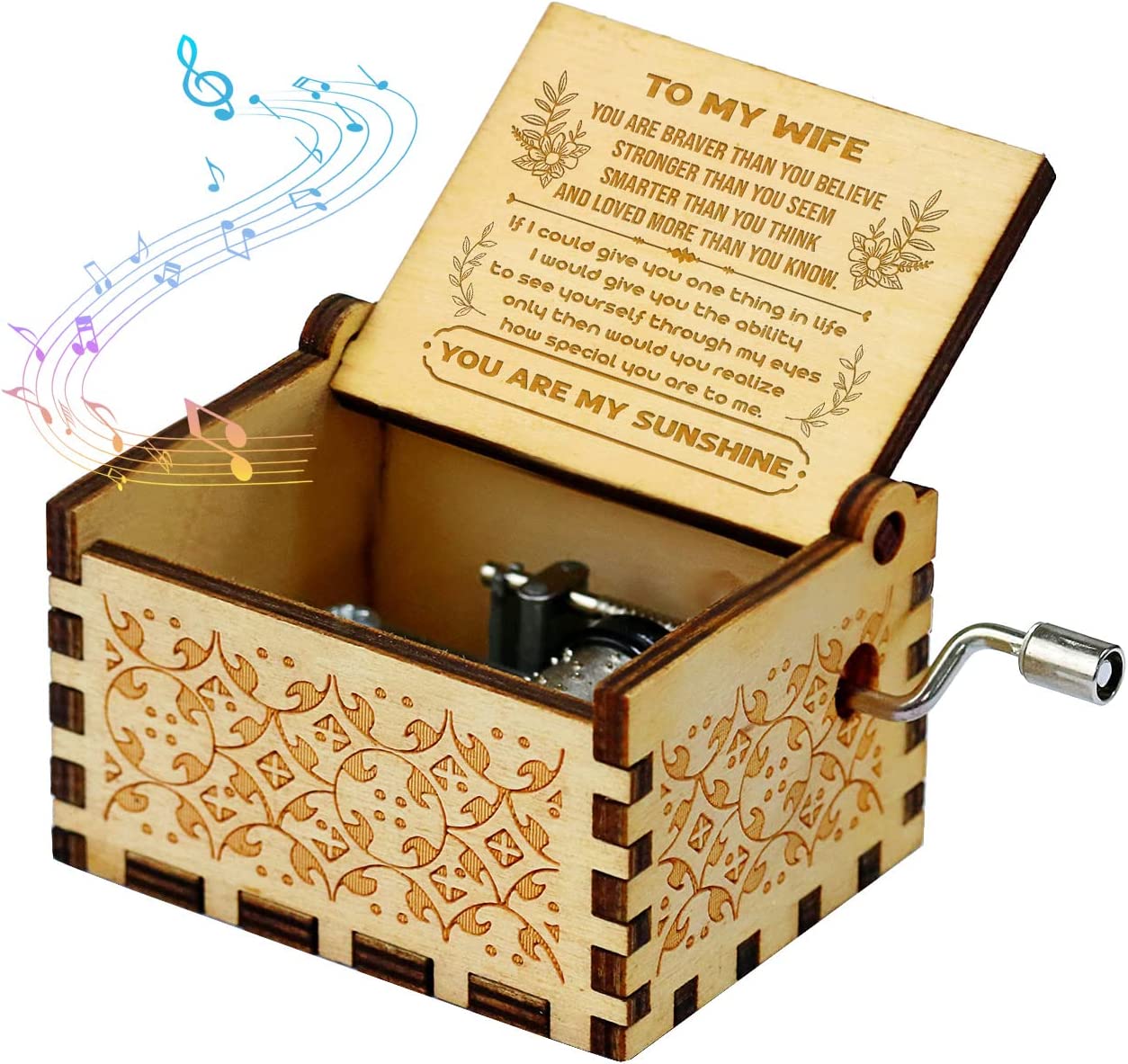Wooden Music Box Gift - Plays "You Are My Sunshine" (Multiple Variations)