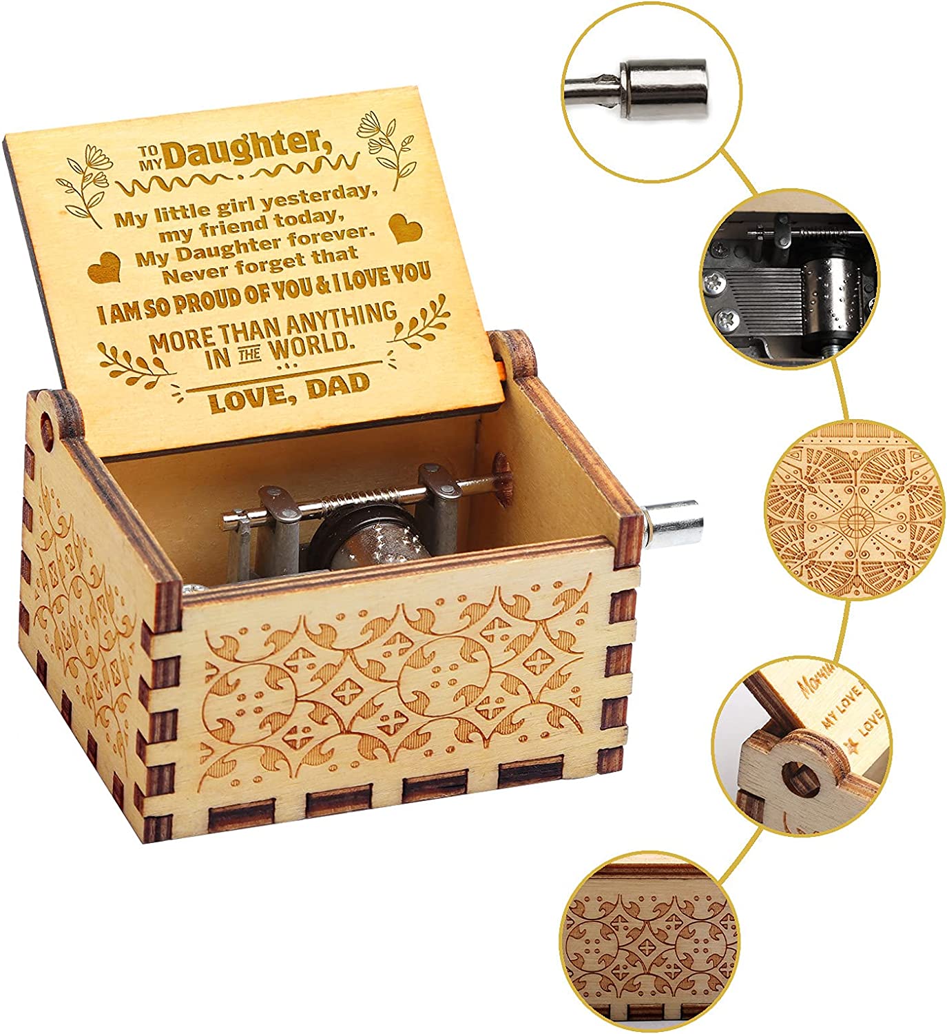 Wooden Music Box Gift - Plays "You Are My Sunshine" (Multiple Variations)