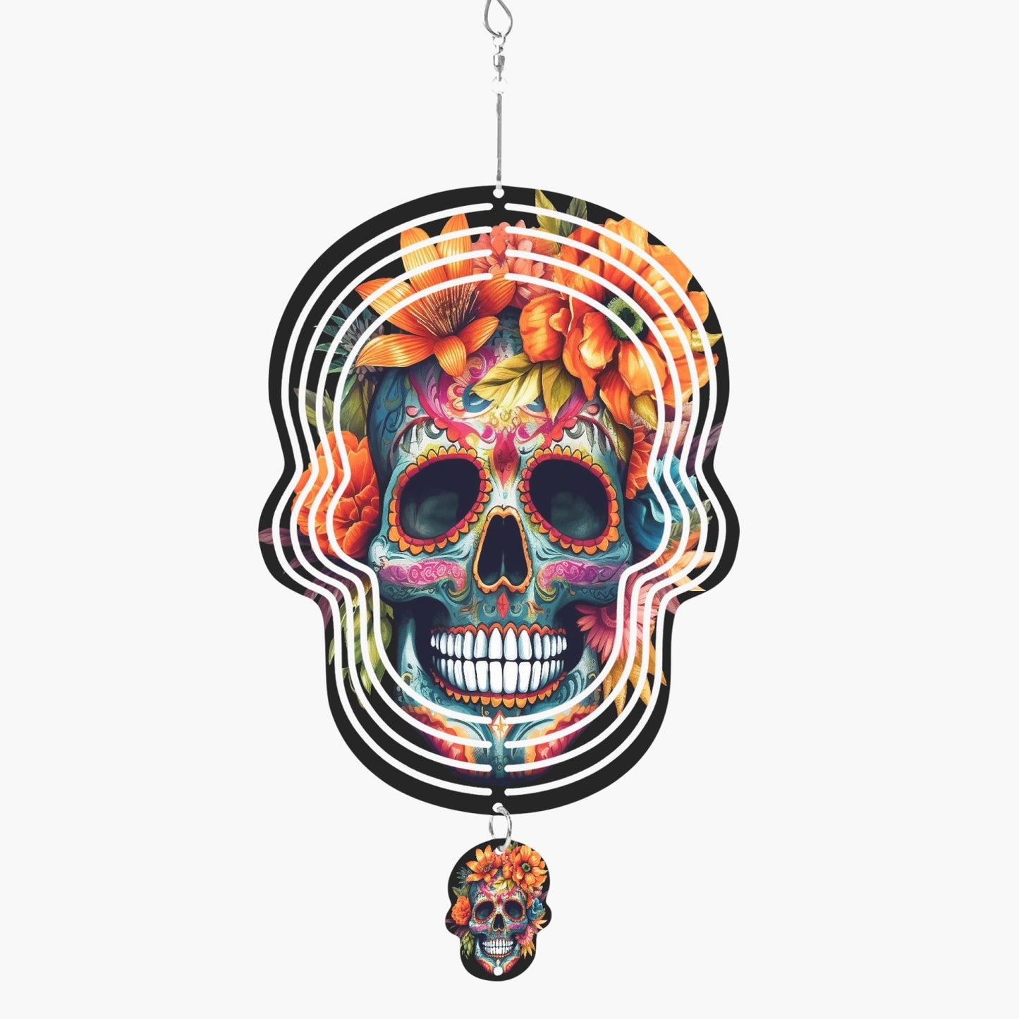 Orange Flowers Skull Wind Spinner