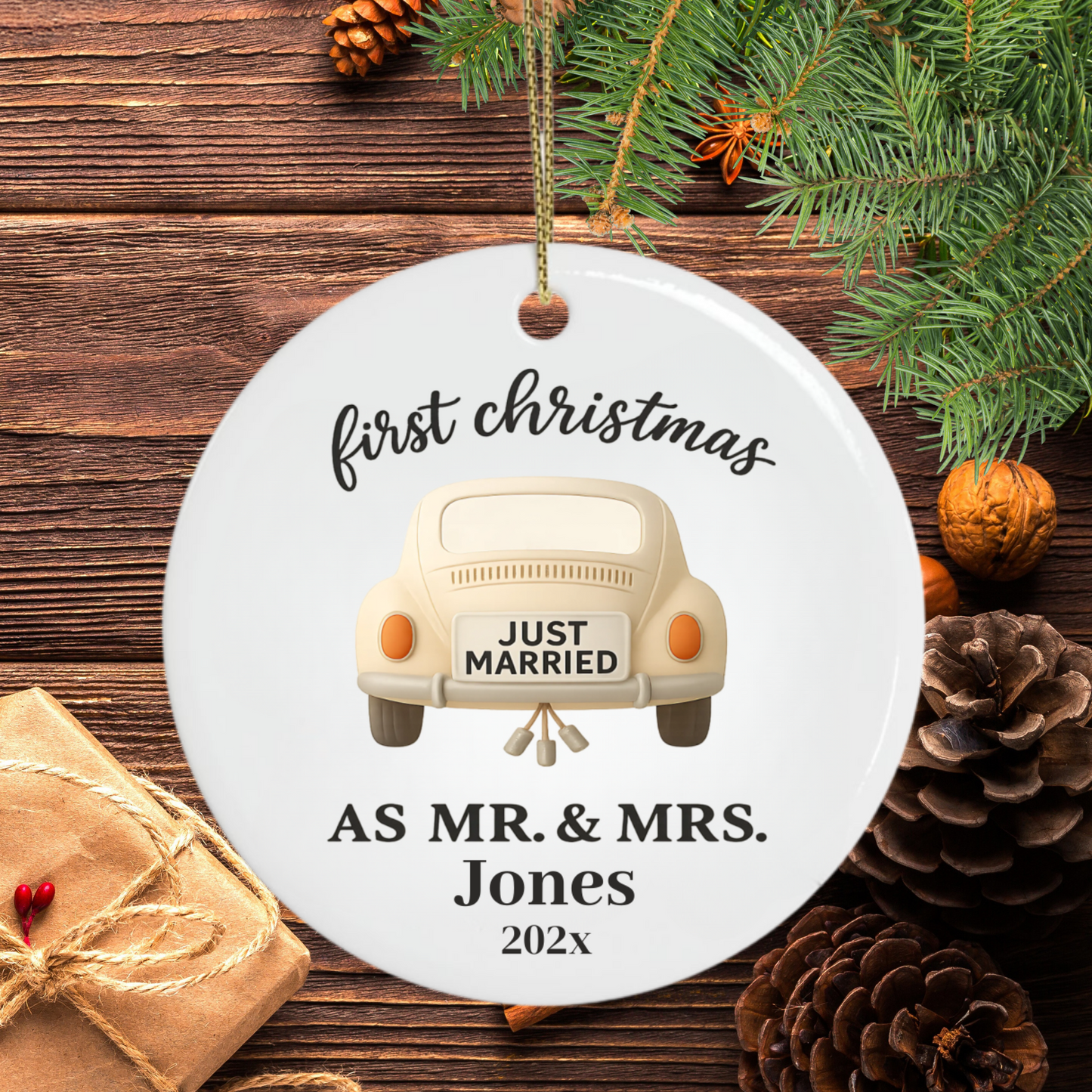 First Christmas Married Ornament, Just Married Car 2025, Our First Christmas Married Keepsake, Personalized Ornament
