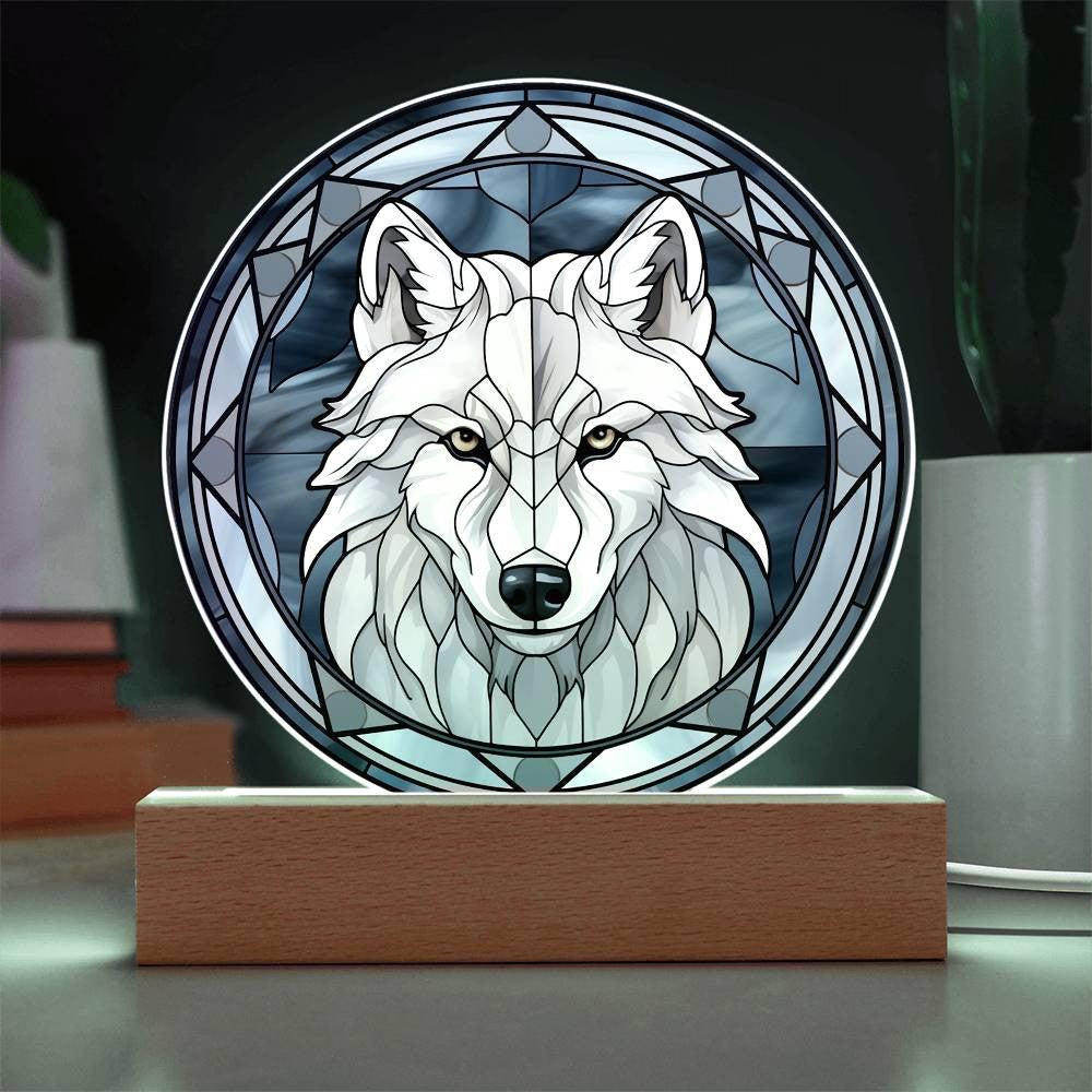 Stained Glass Style White Wolf Christmas Ornament