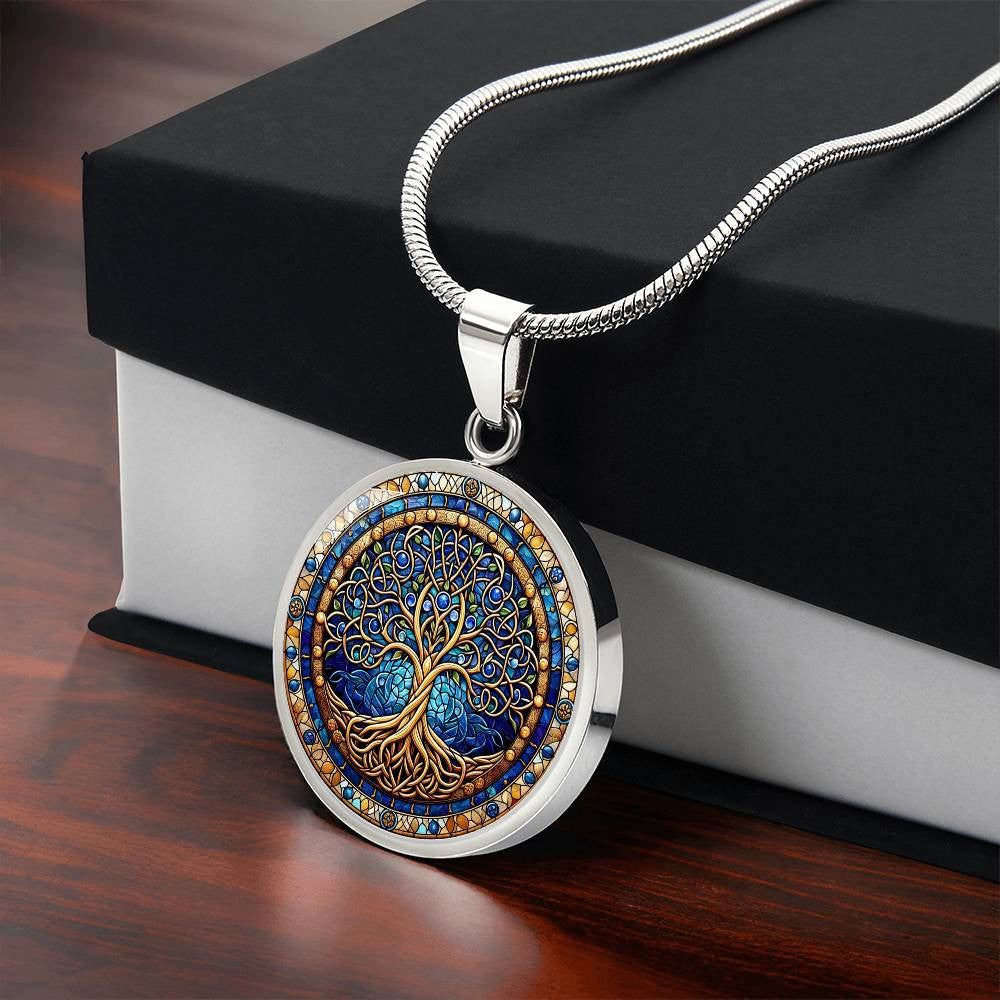 Stained Glass Celtic Tree of Life Necklace Gold
