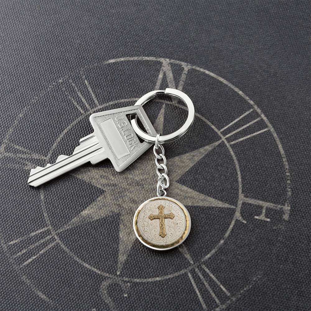 Ornate Cross Necklace or Keychain, Catholic Necklace for Women, Christian Jewelry Gift, Elegant Religious Pendant Gift