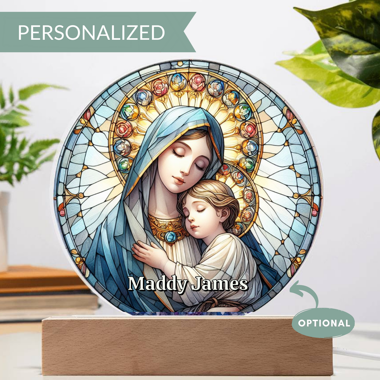 Mary and Baby Jesus Stained Glass Plaque
