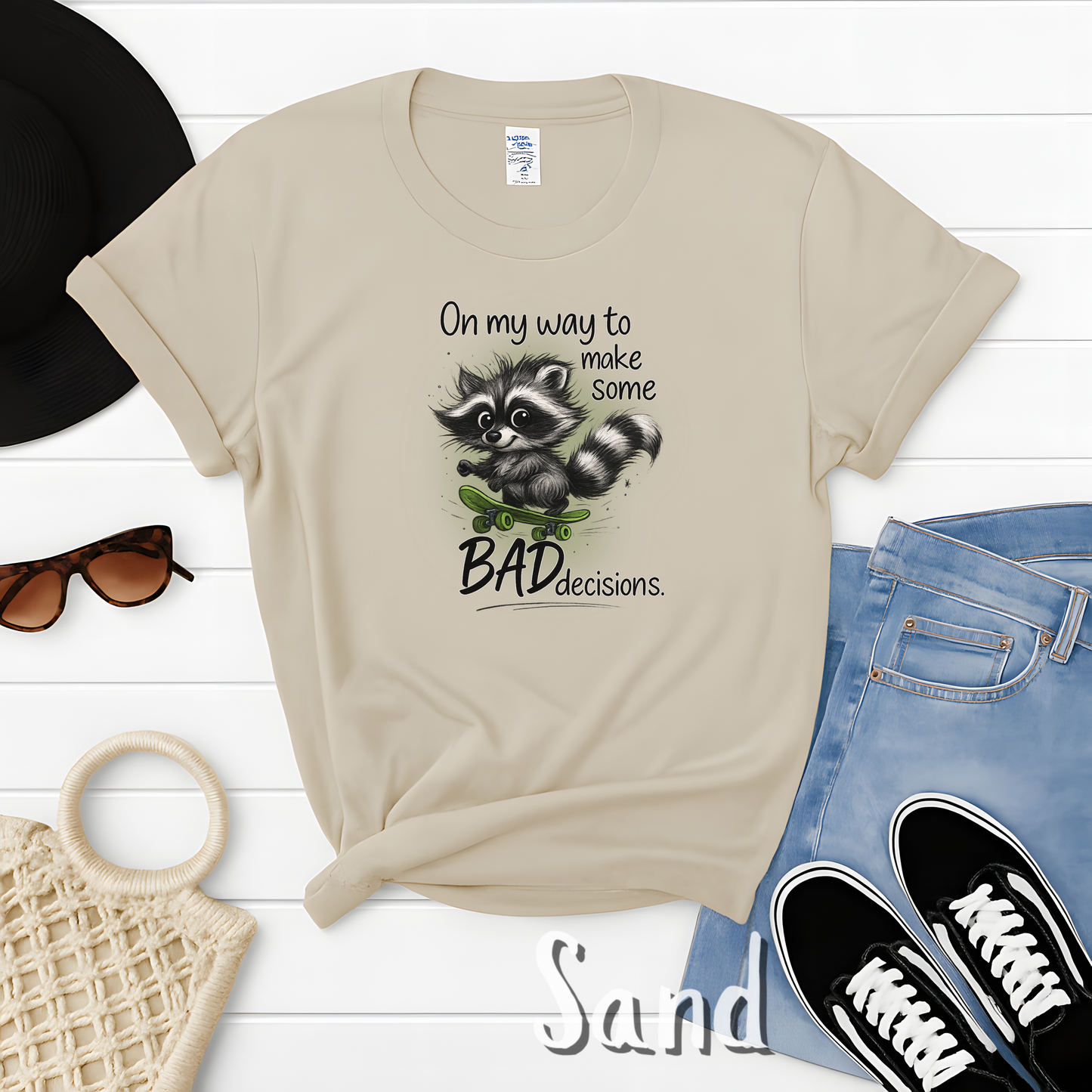 On My Way To Make Some Bad Decisions Tshirt, Sarcastic Adult Quote, Silly Racoon Skateboarding, Best Friend Gift, Gift for Friend, Bride