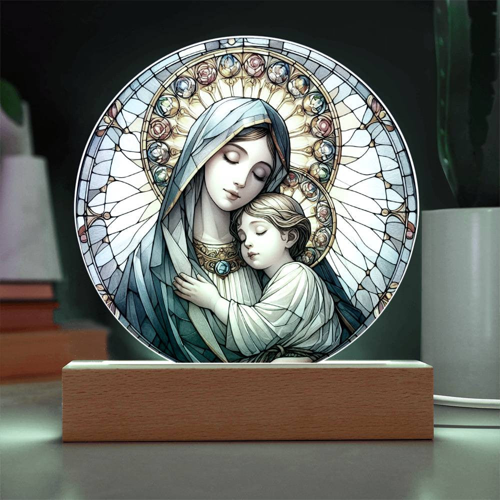 Mary and Baby Jesus Stained Glass Plaque