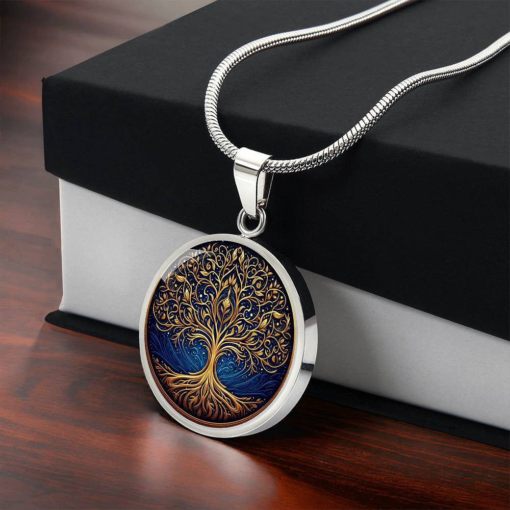 Stained Glass Tree of Life Necklace - Blue and Gold
